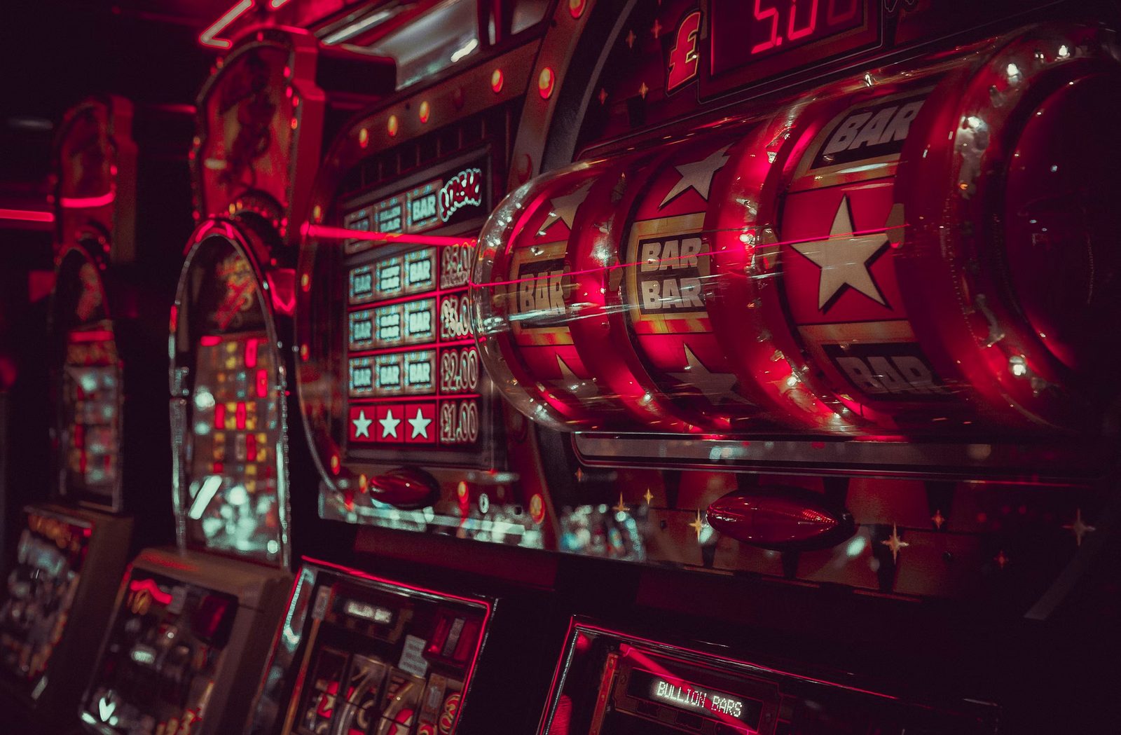 Brightly lit slot machines